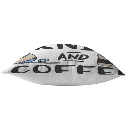 Dogs Knit and Coffee Throw Pillow Dog Lovers Owners Gift Knitters Pillow Custom Throw Pillow
