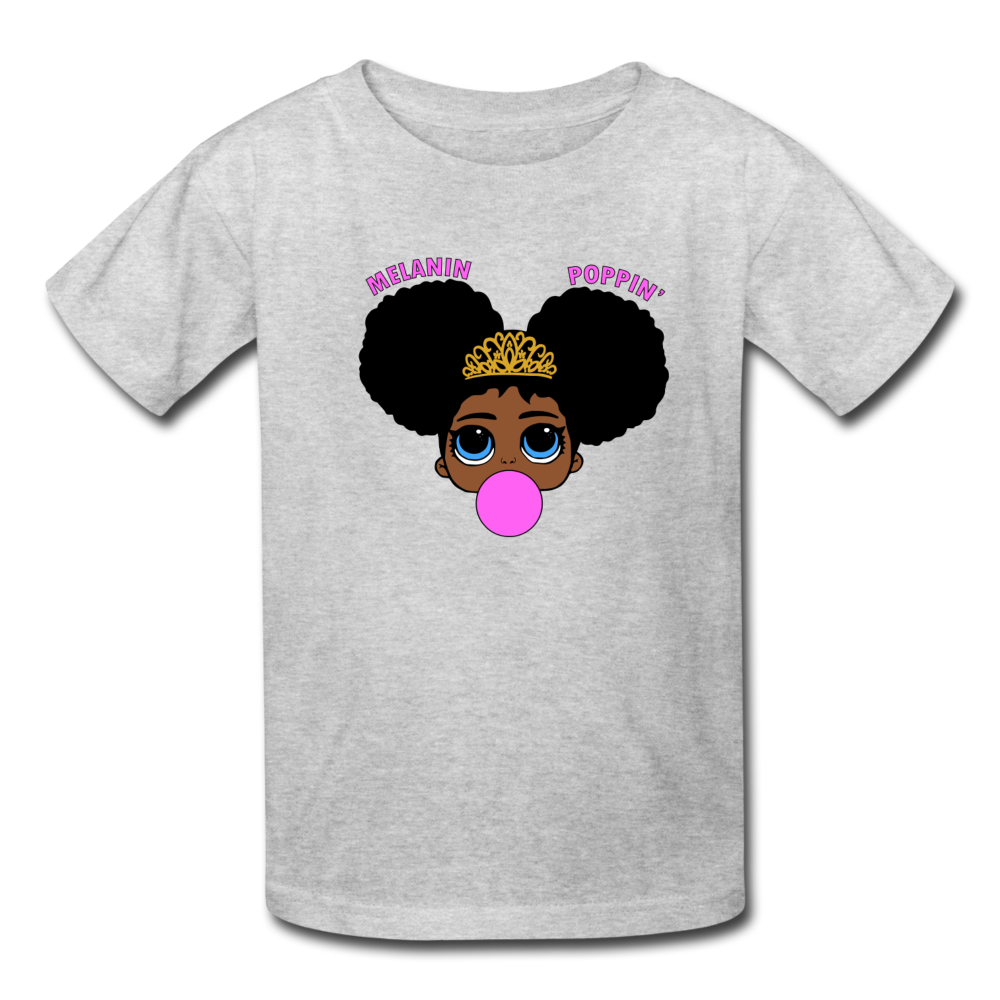 Melanin Poppin Black Girls T-Shirt Girls Graphic Tees - heather gray