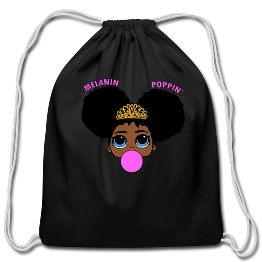 Girls Cotton Drawstring Bag School Sport Book Bag - black