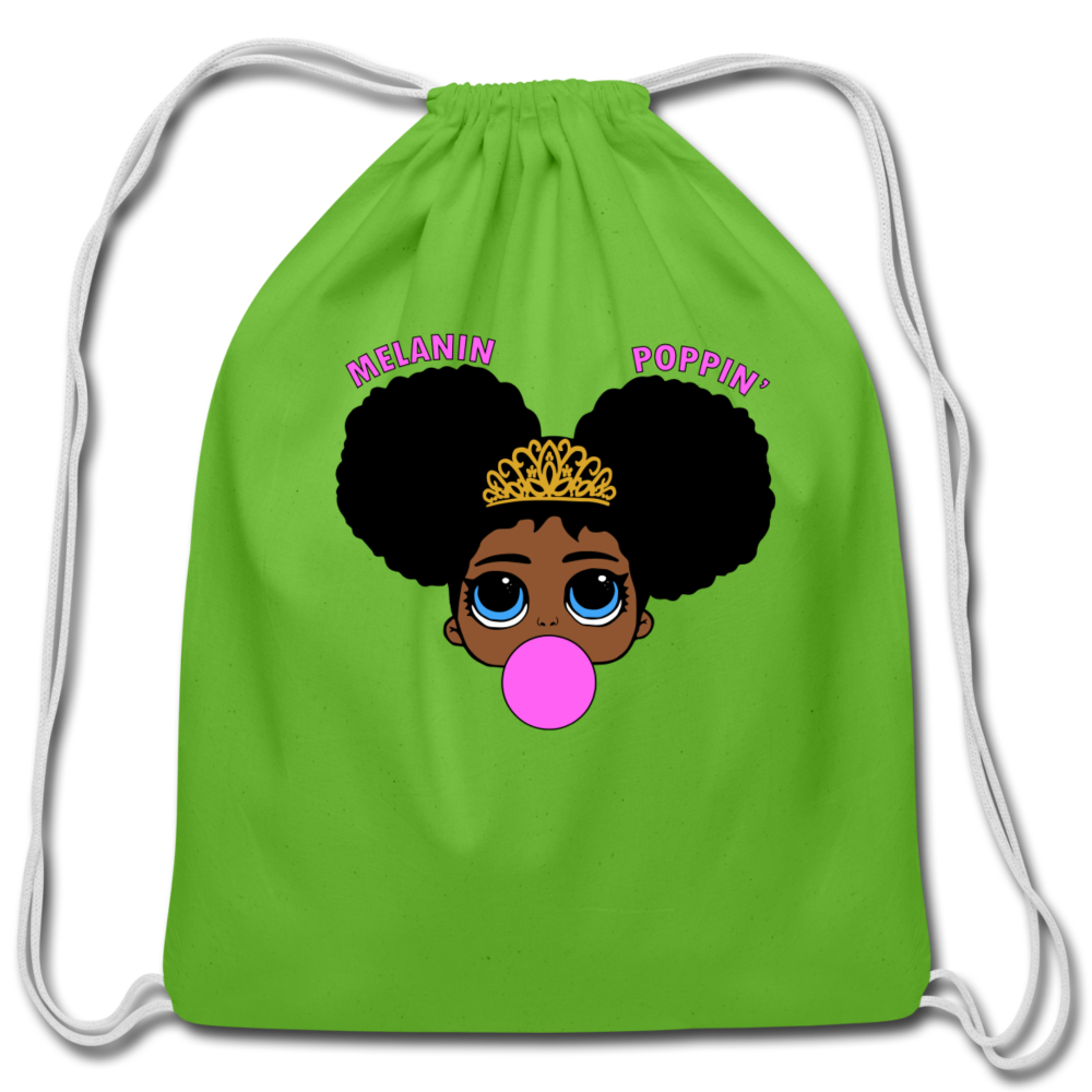 Black Girls Cotton Drawstring Bag Melanin Poppin - clover