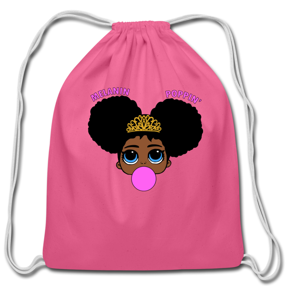 Black Girls Cotton Drawstring Bag Melanin Poppin - pink
