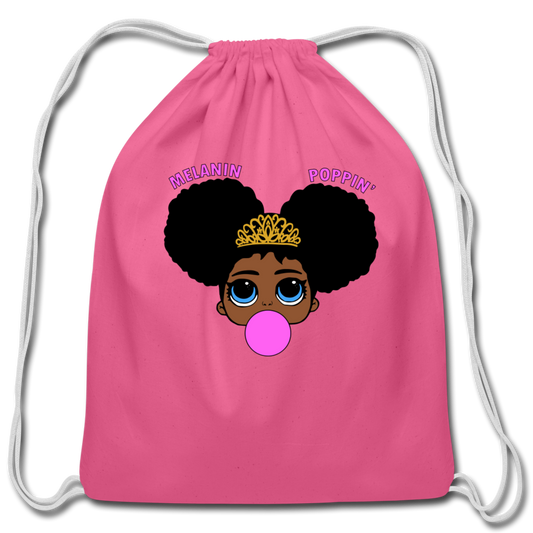 Black Girls Cotton Drawstring Bag Melanin Poppin - pink