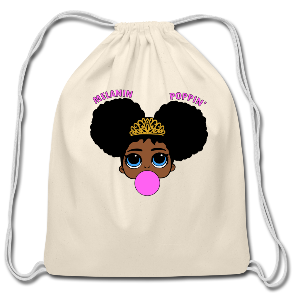 Black Girls Cotton Drawstring Bag Melanin Poppin - natural