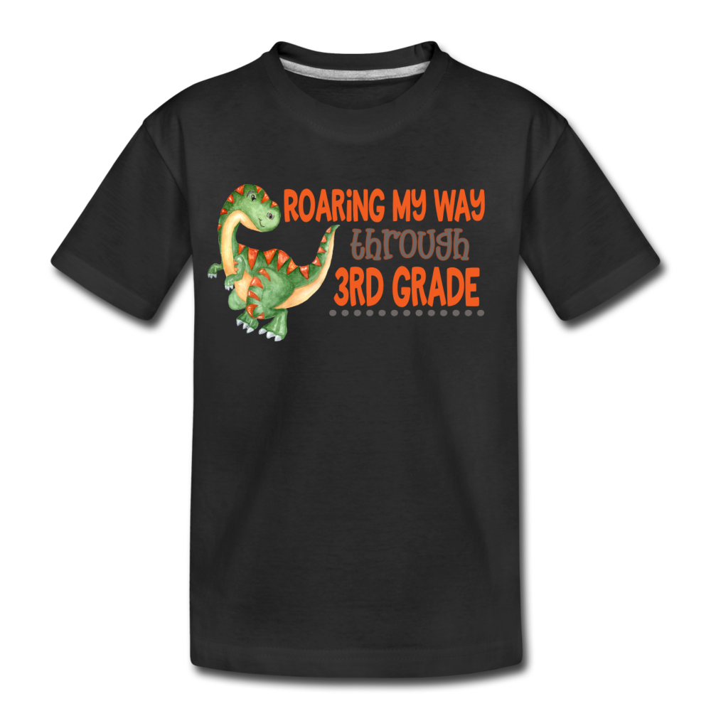 Boys Back to School Shirt Dinosaur 3rd Grader Premium T-Shirt - black