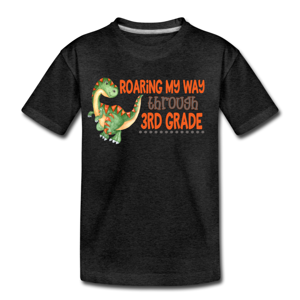 Boys Back to School Shirt Dinosaur 3rd Grader Premium T-Shirt - charcoal gray