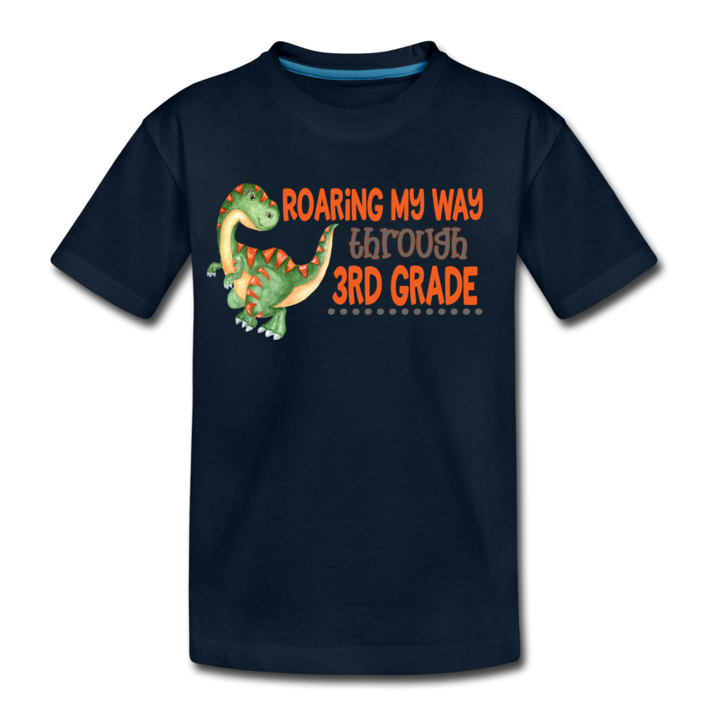 Boys Back to School Shirt Dinosaur 3rd Grader Premium T-Shirt - deep navy