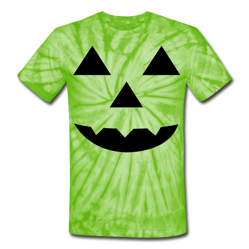 Unisex Halloween Tie Dye T-Shirt Pumpkin Face Funny Shirt - spider lime green