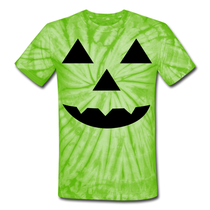 Unisex Halloween Tie Dye T-Shirt Pumpkin Face Funny Shirt - spider lime green