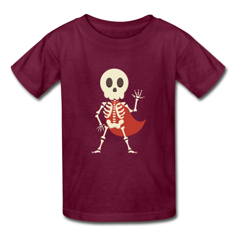 Kids Halloween Shirt, Skeleton Tee Shirt,Gildan Ultra Cotton Youth T-Shirt - burgundy