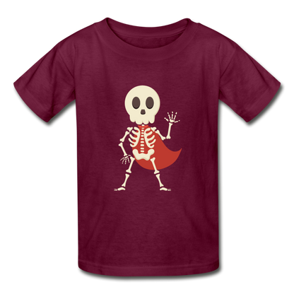 Kids Halloween Shirt, Skeleton Tee Shirt,Gildan Ultra Cotton Youth T-Shirt - burgundy