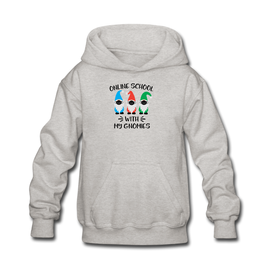 Kids'  Gnome Hoodie Homeschool Online School Funny Hoodie - heather gray