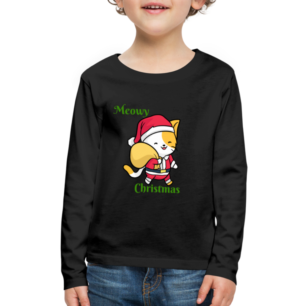 Kids Meowy Christmas Shirt Christmas Cat T-shirt Gift Funny - black