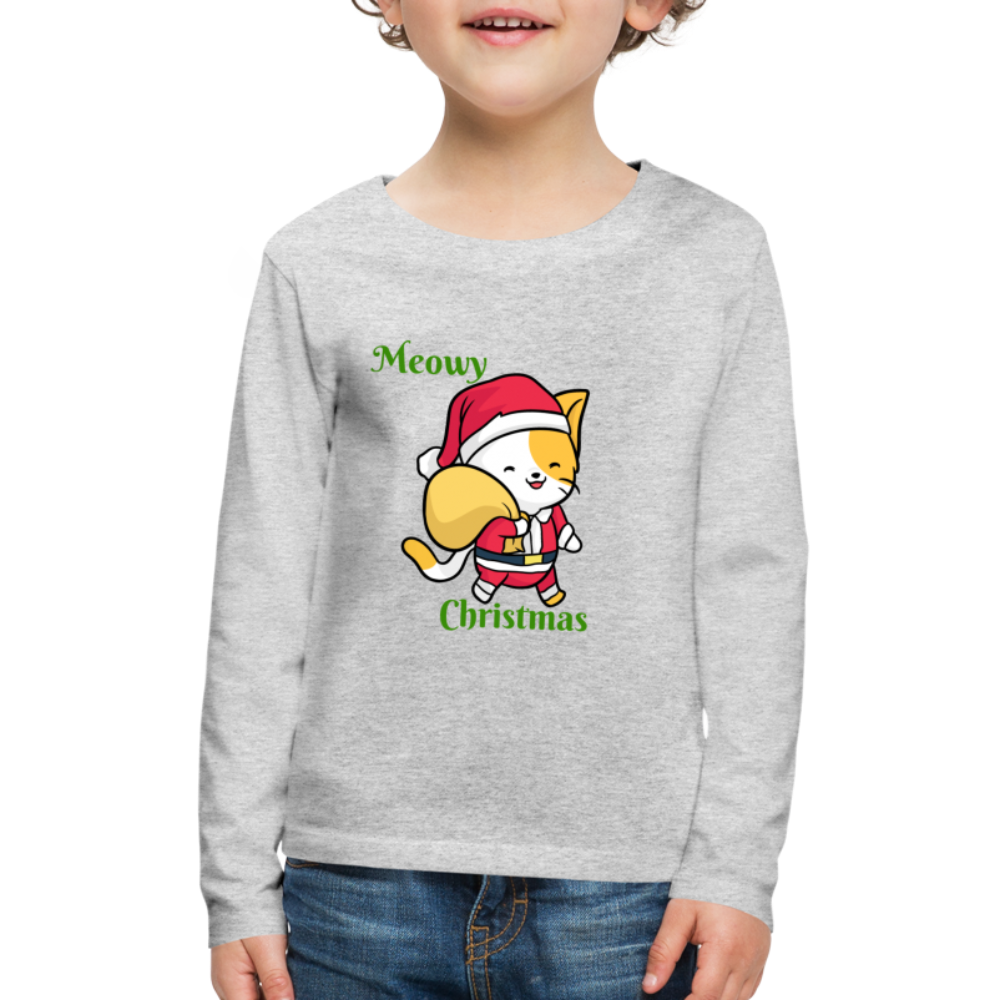 Kids Meowy Christmas Shirt Christmas Cat T-shirt Gift Funny - heather gray