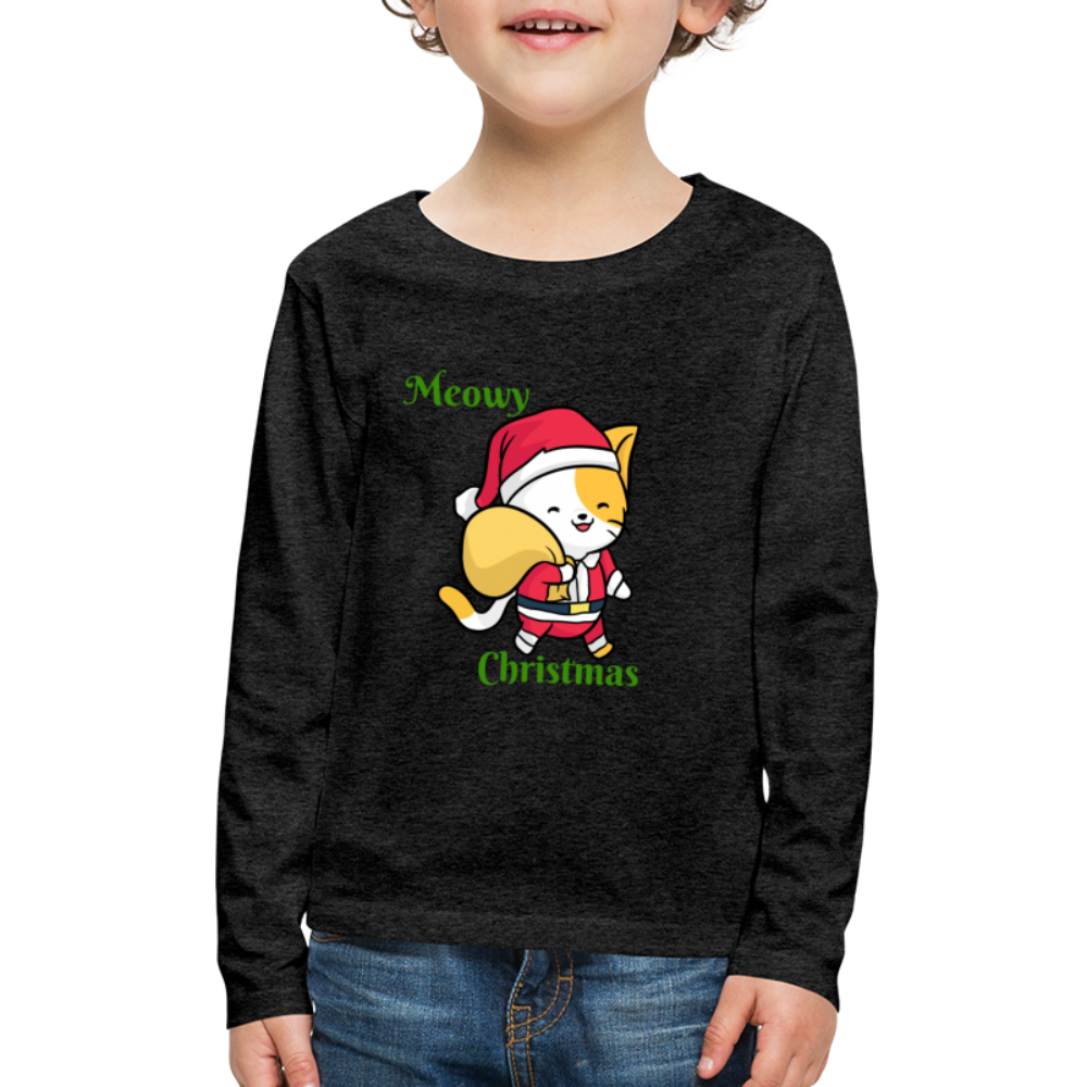 Kids Meowy Christmas Shirt Christmas Cat T-shirt Gift Funny - charcoal gray