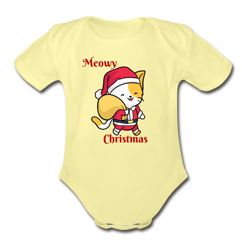 Meowy Christmas Organic Short Sleeve Baby Bodysuit Christmas Gift - washed yellow