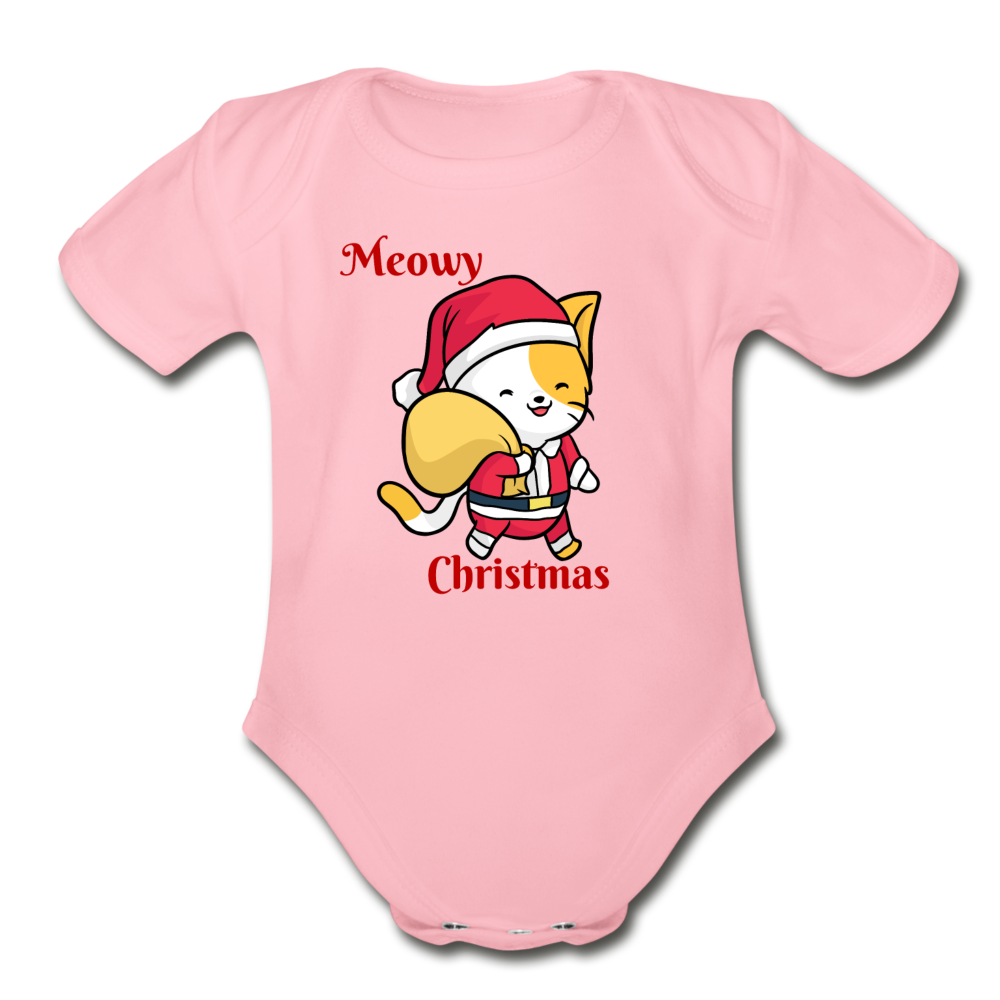Meowy Christmas Organic Short Sleeve Baby Bodysuit Christmas Gift - light pink