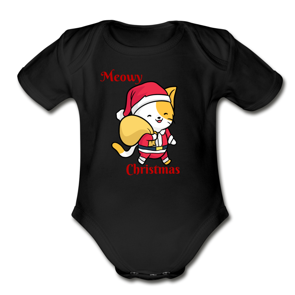 Meowy Christmas Organic Short Sleeve Baby Bodysuit Christmas Gift - black