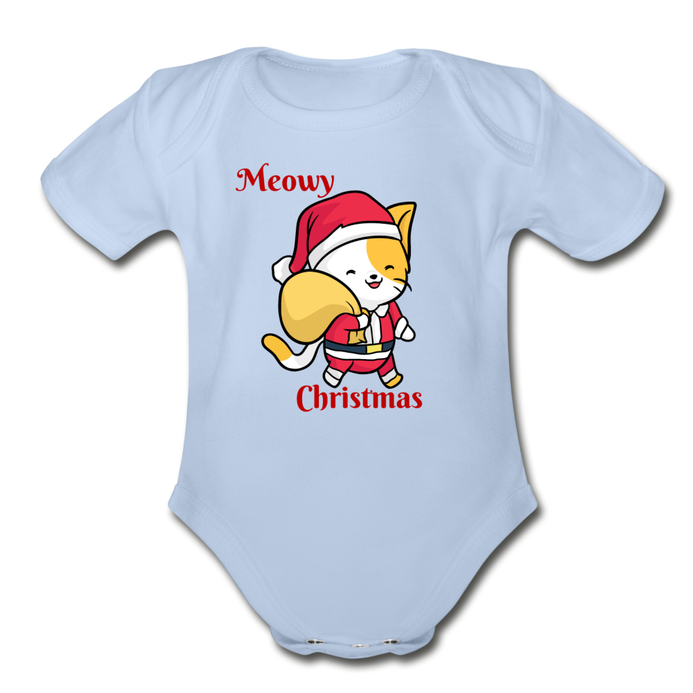 Meowy Christmas Organic Short Sleeve Baby Bodysuit Christmas Gift - sky