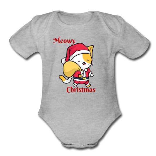Meowy Christmas Organic Short Sleeve Baby Bodysuit Christmas Gift - heather gray